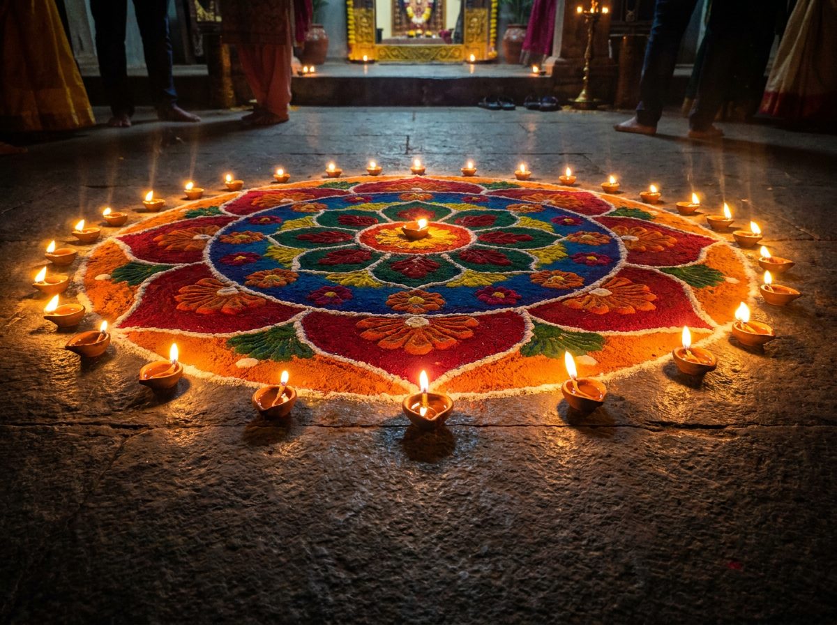 Diwali rangoli and diyas
